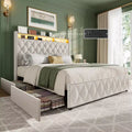 GustoWave Velvet Upholstered Bed Frame with 50.8 Tall Headboard, USB Charging Station, Led Lights
