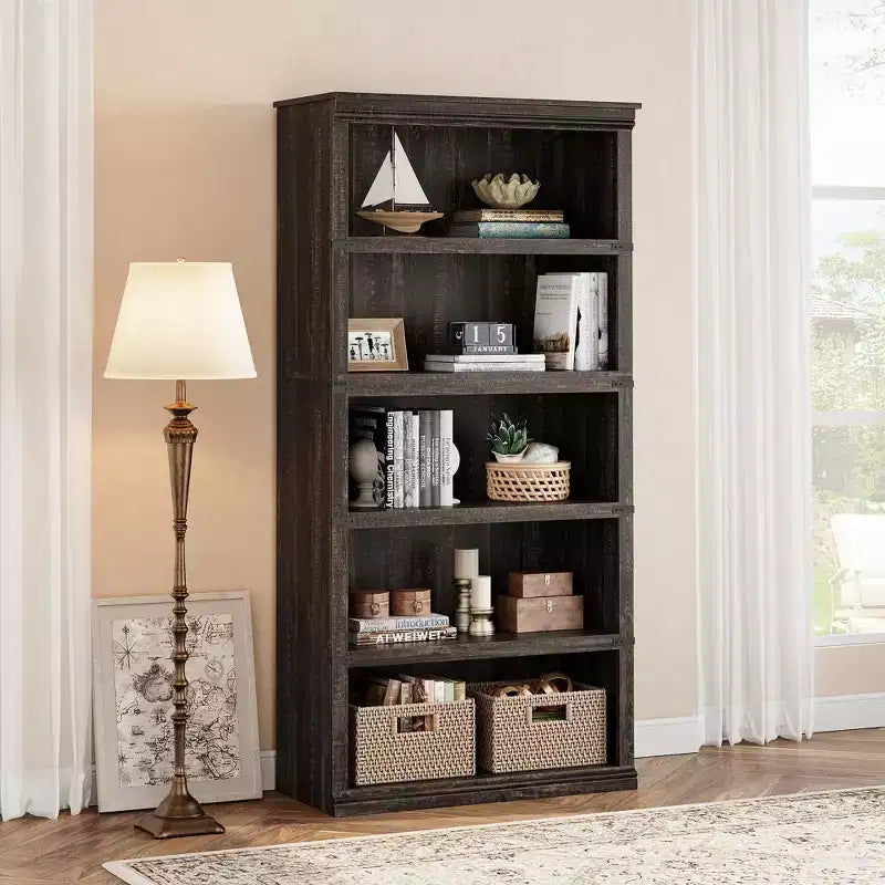 GustoWave Bibliothèque 5 niveaux en bois, Étagère de rangement style ferme, Bibliothèque haute de 180,34 cm (71 po), Bibliothèque en bois 171,2 cm (67,4 H) x 80 cm (31,5 l) x 32,5 cm (12,8 P)