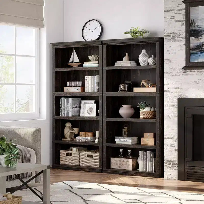 GustoWave Bibliothèque 5 niveaux en bois, Étagère de rangement style ferme, Bibliothèque haute de 180,34 cm (71 po), Bibliothèque en bois 171,2 cm (67,4 H) x 80 cm (31,5 l) x 32,5 cm (12,8 P)