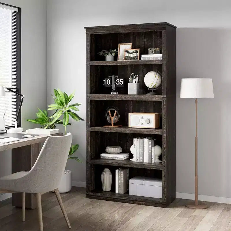 GustoWave Bibliothèque 5 niveaux en bois, Étagère de rangement style ferme, Bibliothèque haute de 180,34 cm (71 po), Bibliothèque en bois 171,2 cm (67,4 H) x 80 cm (31,5 l) x 32,5 cm (12,8 P)