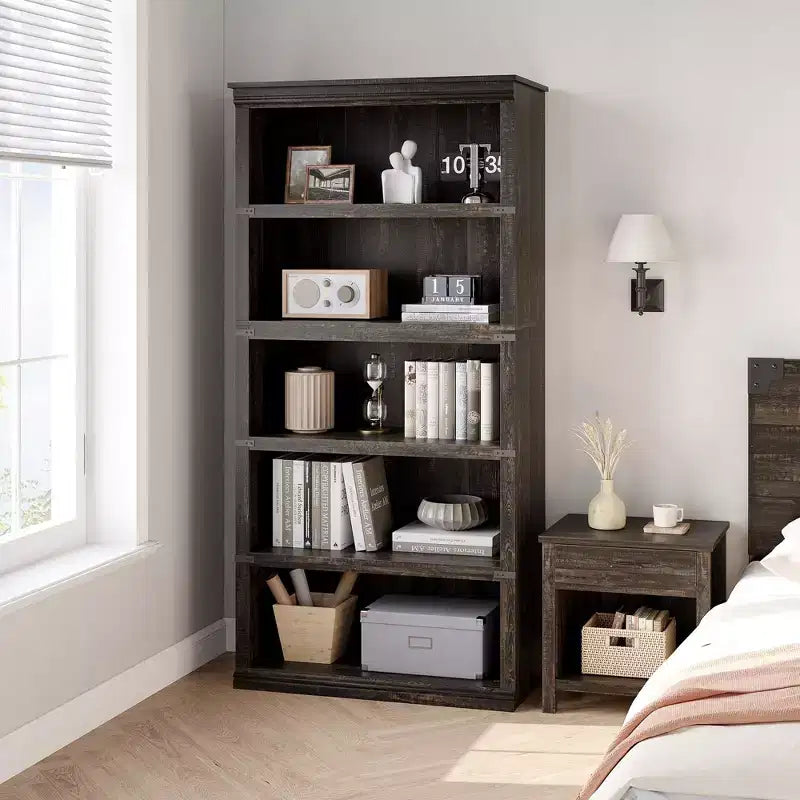 GustoWave Bibliothèque 5 niveaux en bois, Étagère de rangement style ferme, Bibliothèque haute de 180,34 cm (71 po), Bibliothèque en bois 171,2 cm (67,4 H) x 80 cm (31,5 l) x 32,5 cm (12,8 P)