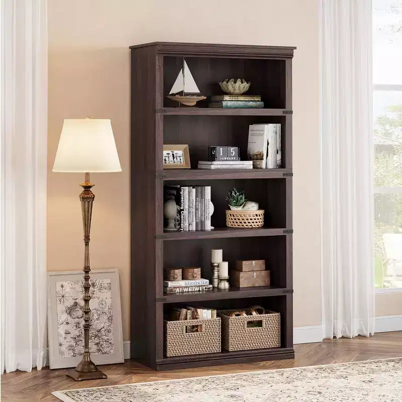 GustoWave Bibliothèque 5 niveaux en bois, Étagère de rangement style ferme, Bibliothèque haute de 180,34 cm (71 po), Bibliothèque en bois 171,2 cm (67,4 H) x 80 cm (31,5 l) x 32,5 cm (12,8 P)