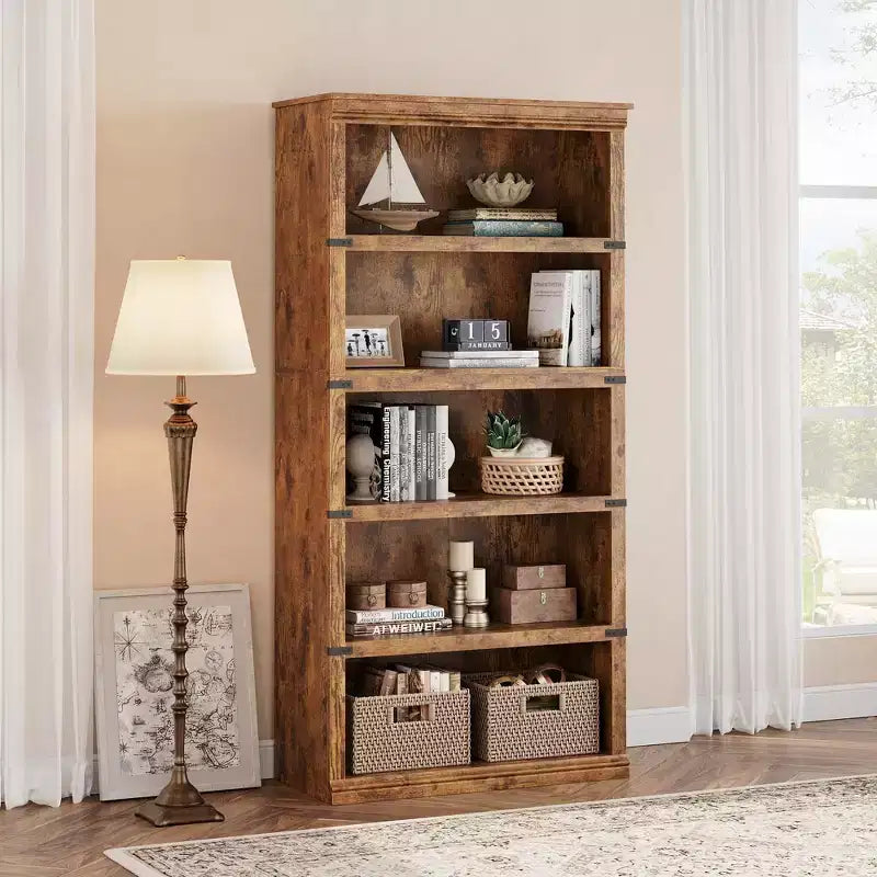 GustoWave Bibliothèque 5 niveaux en bois, Étagère de rangement style ferme, Bibliothèque haute de 180,34 cm (71 po), Bibliothèque en bois 171,2 cm (67,4 H) x 80 cm (31,5 l) x 32,5 cm (12,8 P)
