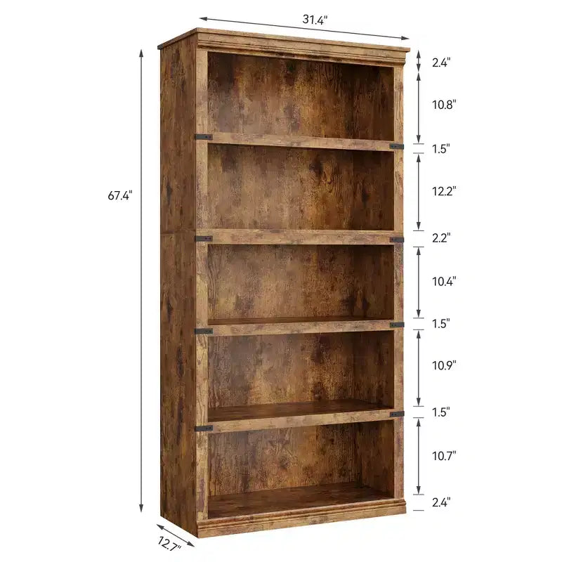 GustoWave Bibliothèque 5 niveaux en bois, Étagère de rangement style ferme, Bibliothèque haute de 180,34 cm (71 po), Bibliothèque en bois 171,2 cm (67,4 H) x 80 cm (31,5 l) x 32,5 cm (12,8 P)