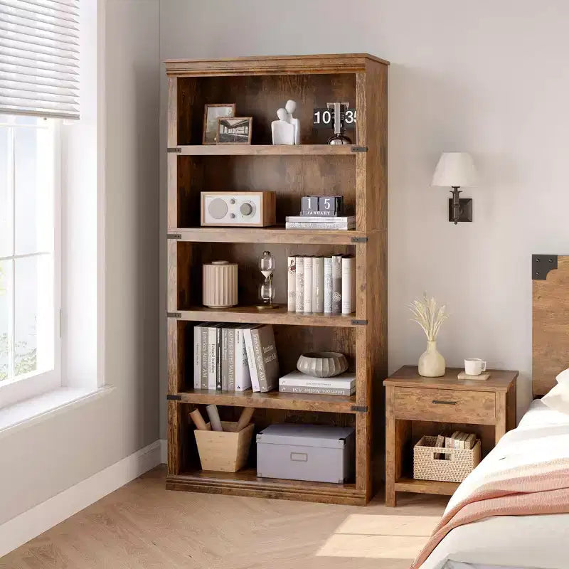 GustoWave Bibliothèque 5 niveaux en bois, Étagère de rangement style ferme, Bibliothèque haute de 180,34 cm (71 po), Bibliothèque en bois 171,2 cm (67,4 H) x 80 cm (31,5 l) x 32,5 cm (12,8 P)