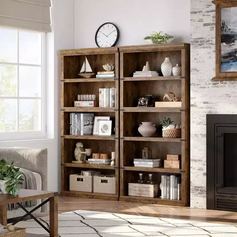 GustoWave Bibliothèque 5 niveaux en bois, Étagère de rangement style ferme, Bibliothèque haute de 180,34 cm (71 po), Bibliothèque en bois 171,2 cm (67,4 H) x 80 cm (31,5 l) x 32,5 cm (12,8 P)
