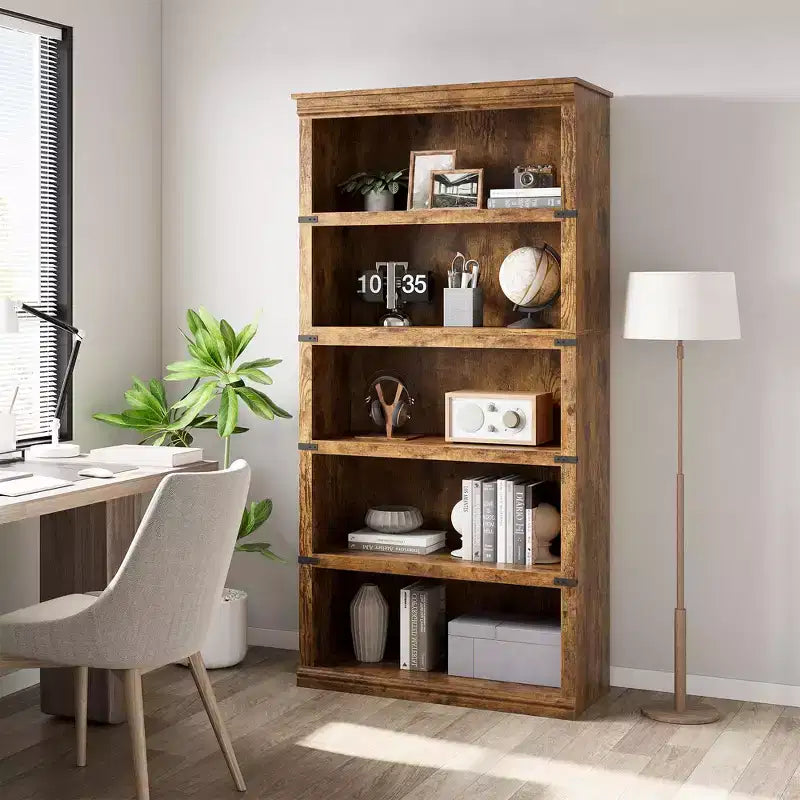 GustoWave Bibliothèque 5 niveaux en bois, Étagère de rangement style ferme, Bibliothèque haute de 180,34 cm (71 po), Bibliothèque en bois 171,2 cm (67,4 H) x 80 cm (31,5 l) x 32,5 cm (12,8 P)