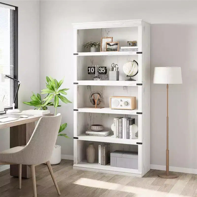 GustoWave Bibliothèque 5 niveaux en bois, Étagère de rangement style ferme, Bibliothèque haute de 180,34 cm (71 po), Bibliothèque en bois 171,2 cm (67,4 H) x 80 cm (31,5 l) x 32,5 cm (12,8 P)