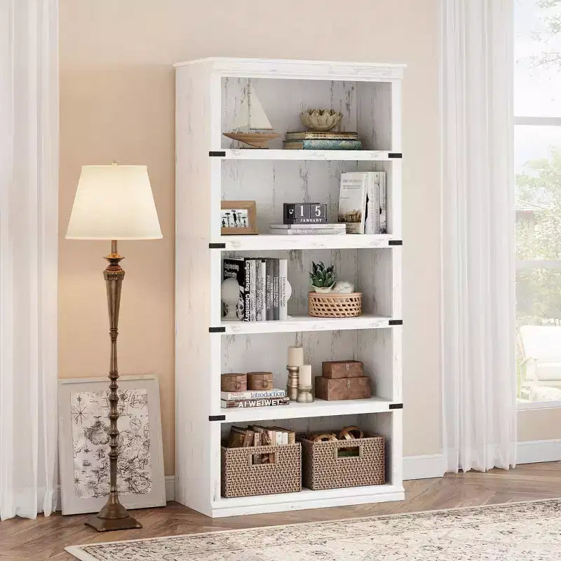 GustoWave Bibliothèque 5 niveaux en bois, Étagère de rangement style ferme, Bibliothèque haute de 180,34 cm (71 po), Bibliothèque en bois 171,2 cm (67,4 H) x 80 cm (31,5 l) x 32,5 cm (12,8 P)