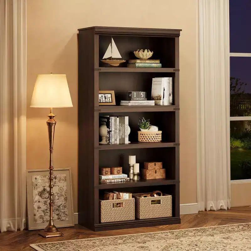 GustoWave Bibliothèque 5 niveaux en bois, Étagère de rangement style ferme, Bibliothèque haute de 180,34 cm (71 po), Bibliothèque en bois 171,2 cm (67,4 H) x 80 cm (31,5 l) x 32,5 cm (12,8 P)