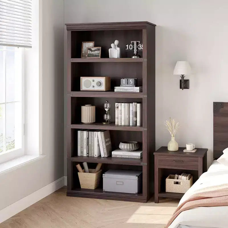 GustoWave Bibliothèque 5 niveaux en bois, Étagère de rangement style ferme, Bibliothèque haute de 180,34 cm (71 po), Bibliothèque en bois 171,2 cm (67,4 H) x 80 cm (31,5 l) x 32,5 cm (12,8 P)