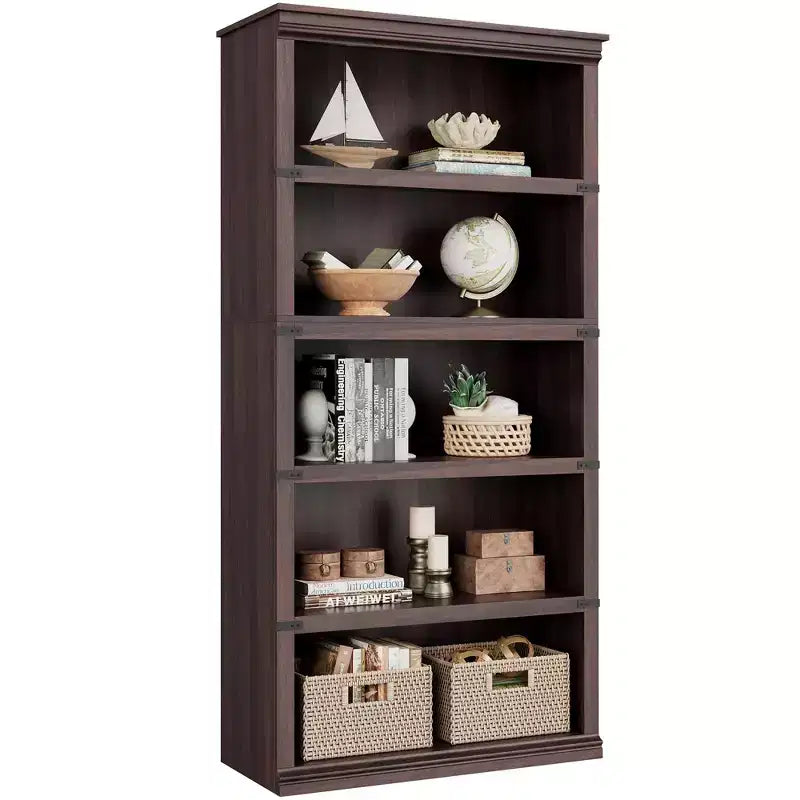 GustoWave 5 Tier Wood Bookcase, Farmhouse Book Shelf with Storage, 71 Tall Book Case Wooden Bookcase f 67.4 H x 31.5 W x 12.8 D