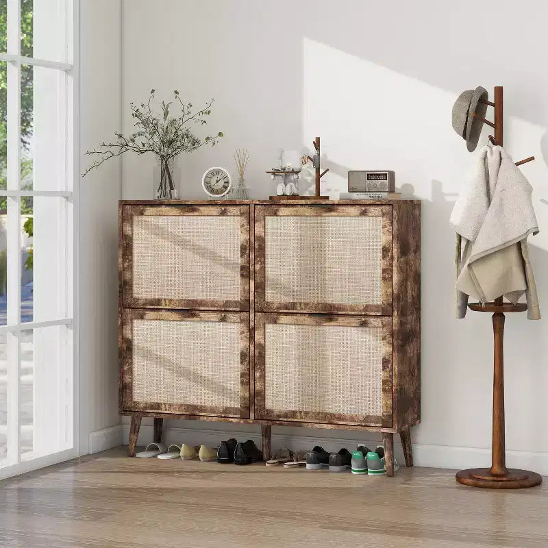 Meuble à chaussures Okak avec 2 tiroirs basculants, Organisateur de chaussures sur pied, Meuble à chaussures étroit dissimulé pour entrée, couloir, salon
