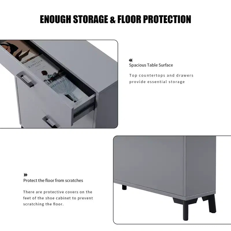 Meuble à chaussures Okak avec 2 tiroirs basculants, Organisateur de chaussures sur pied, Meuble à chaussures étroit dissimulé pour entrée, couloir, salon