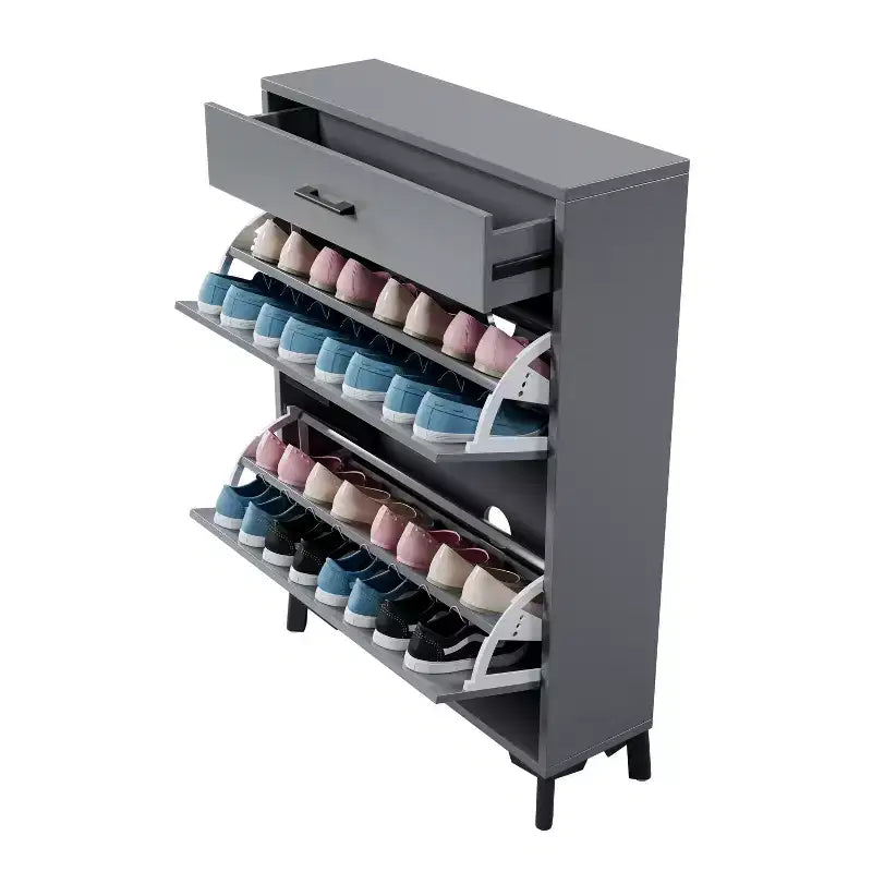 Meuble à chaussures Okak avec 2 tiroirs basculants, Organisateur de chaussures sur pied, Meuble à chaussures étroit dissimulé pour entrée, couloir, salon