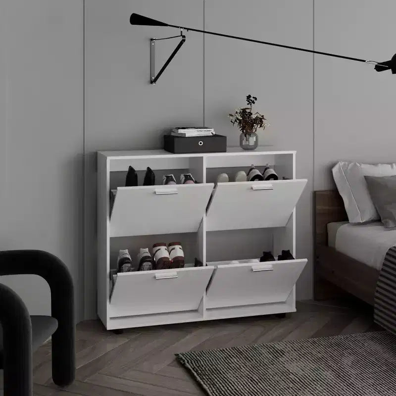 Meuble à chaussures Okak avec 2 tiroirs basculants, Organisateur de chaussures sur pied, Meuble à chaussures étroit dissimulé pour entrée, couloir, salon