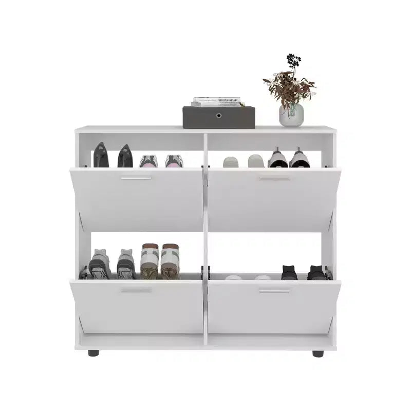 Meuble à chaussures Okak avec 2 tiroirs basculants, Organisateur de chaussures sur pied, Meuble à chaussures étroit dissimulé pour entrée, couloir, salon