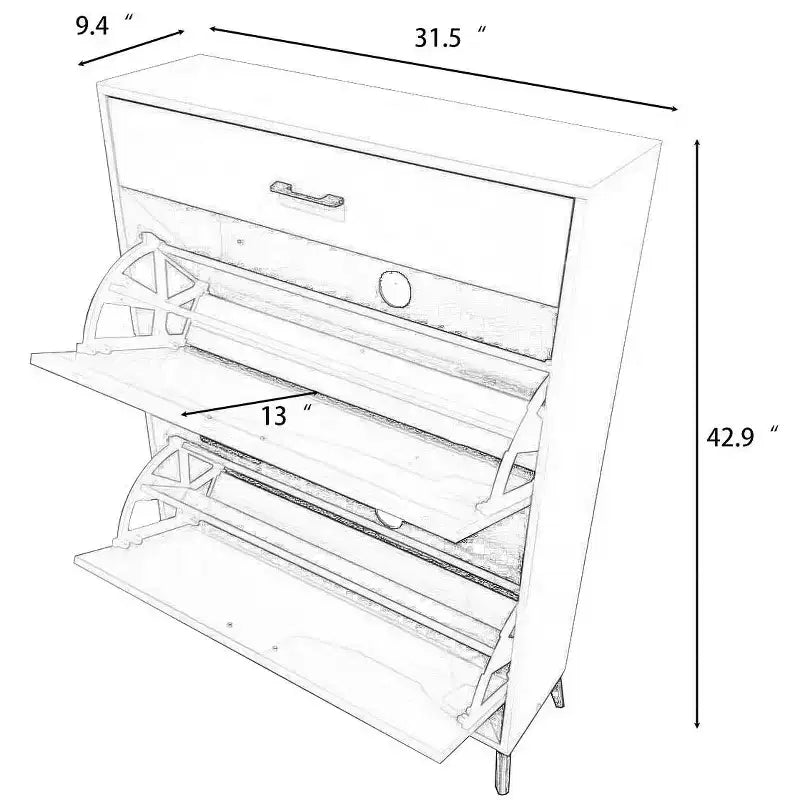 Meuble à chaussures Okak avec 2 tiroirs basculants, Organisateur de chaussures sur pied, Meuble à chaussures étroit dissimulé pour entrée, couloir, salon