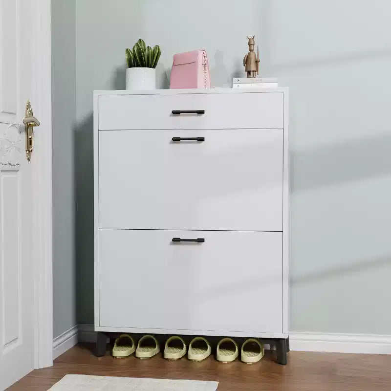 Meuble à chaussures Okak avec 2 tiroirs basculants, Organisateur de chaussures sur pied, Meuble à chaussures étroit dissimulé pour entrée, couloir, salon