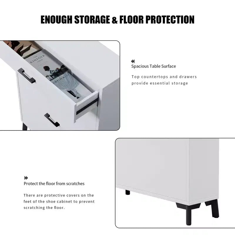 Meuble à chaussures Okak avec 2 tiroirs basculants, Organisateur de chaussures sur pied, Meuble à chaussures étroit dissimulé pour entrée, couloir, salon