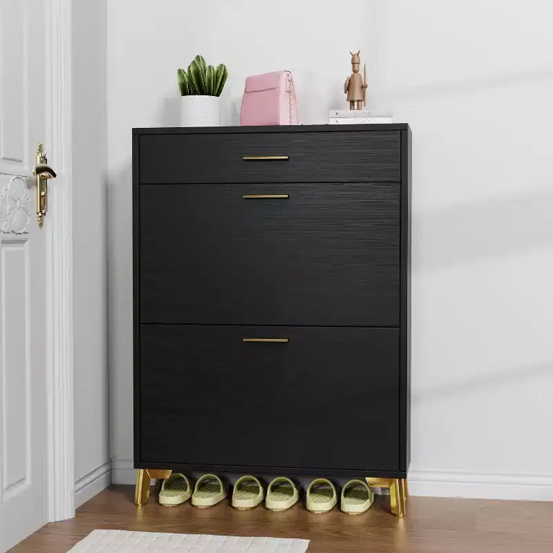 Meuble à chaussures Okak avec 2 tiroirs basculants, Organisateur de chaussures sur pied, Meuble à chaussures étroit dissimulé pour entrée, couloir, salon