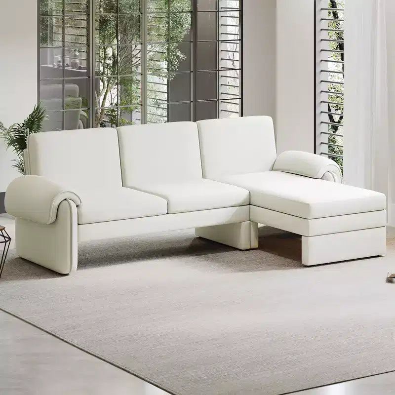 94.1 Convertible Futon Sofa Bed with Adjustable Backrest, Reversible Chaise Lounge & 2 Removable Armrest Pillows for Living Room, Beige