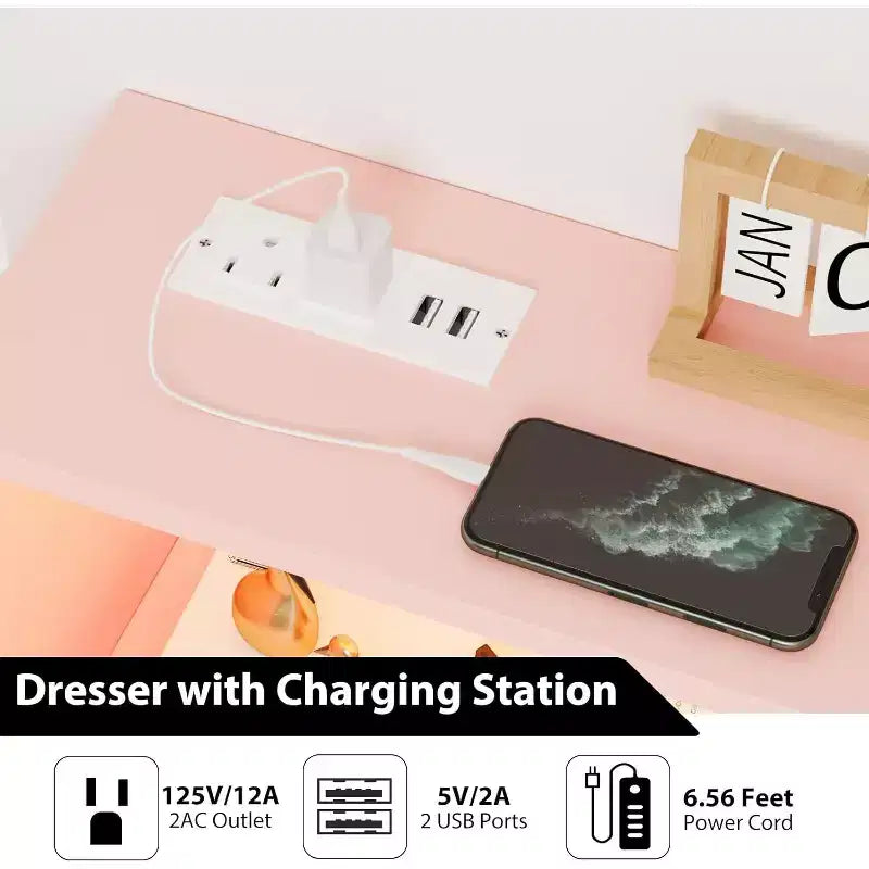 Commode à 6 tiroirs CuisinSmart, commode en bois avec station de charge, commode de rangement moderne Meuble TV avec tiroirs pour le salon