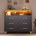 CuisinSmart 6 Drawer Dresser, Wooden Dresser with Charging Station, Modern Storage Cabinet Chests TV Stand of Drawers for Living Room