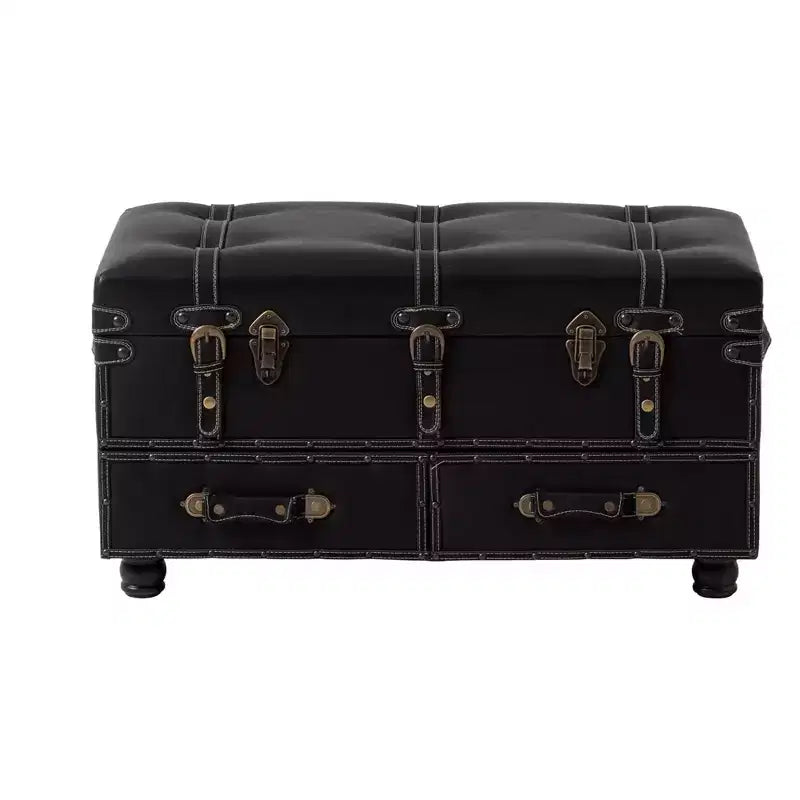 COZAYH Vintage Storage Bench, Upholstered Wooden Ottoman Padded Chest Box for Entryway, Bedroom, Living Room, Mid-Century Style, Matte Black
