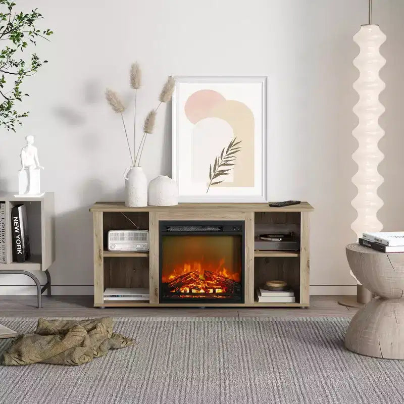 Meuble TV Homlux moderne avec cheminée électrique, pour téléviseurs jusqu'à 55 pouces