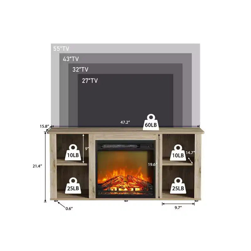 Meuble TV Homlux moderne avec cheminée électrique, pour téléviseurs jusqu'à 55 pouces