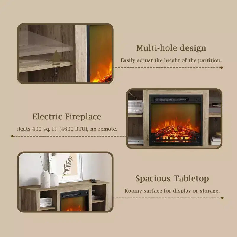 Meuble TV Homlux moderne avec cheminée électrique, pour téléviseurs jusqu'à 55 pouces