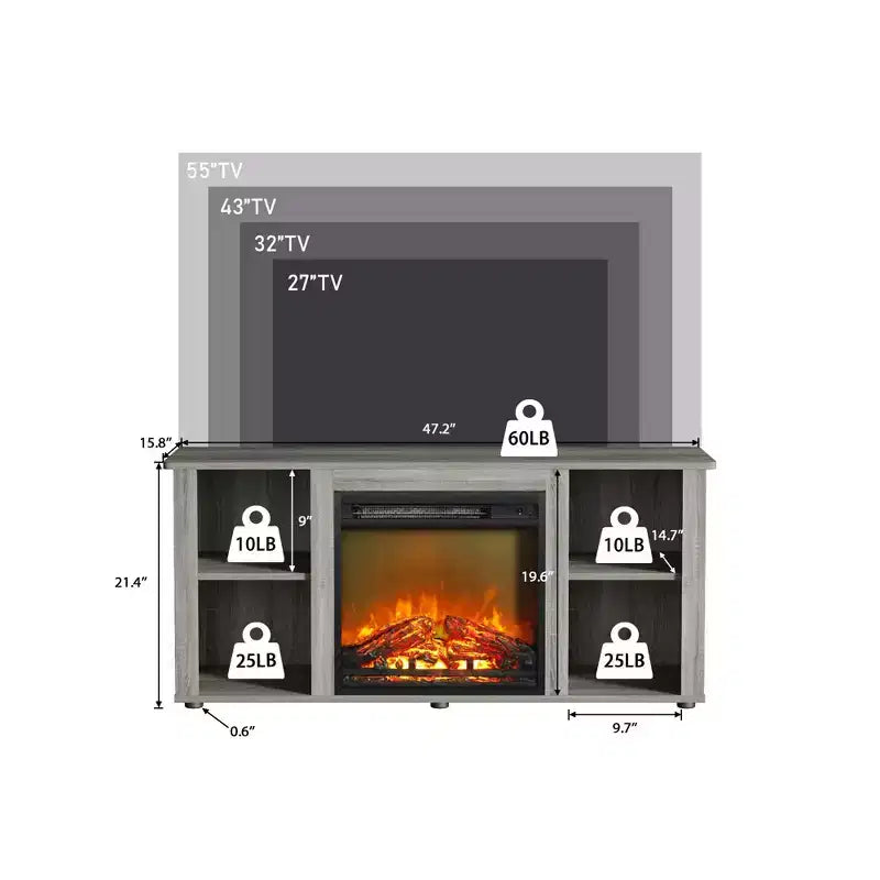 Meuble TV Homlux moderne avec cheminée électrique, pour téléviseurs jusqu'à 55 pouces
