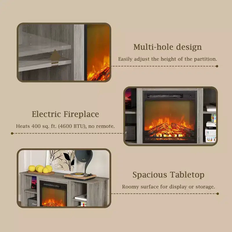Meuble TV Homlux moderne avec cheminée électrique, pour téléviseurs jusqu'à 55 pouces
