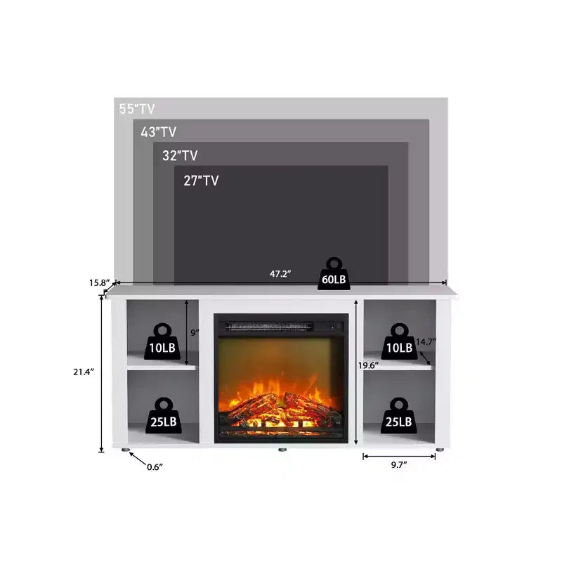 Meuble TV Homlux moderne avec cheminée électrique, pour téléviseurs jusqu'à 55 pouces