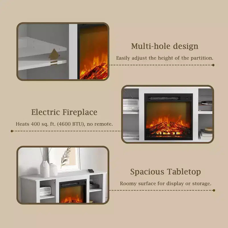 Meuble TV Homlux moderne avec cheminée électrique, pour téléviseurs jusqu'à 55 pouces