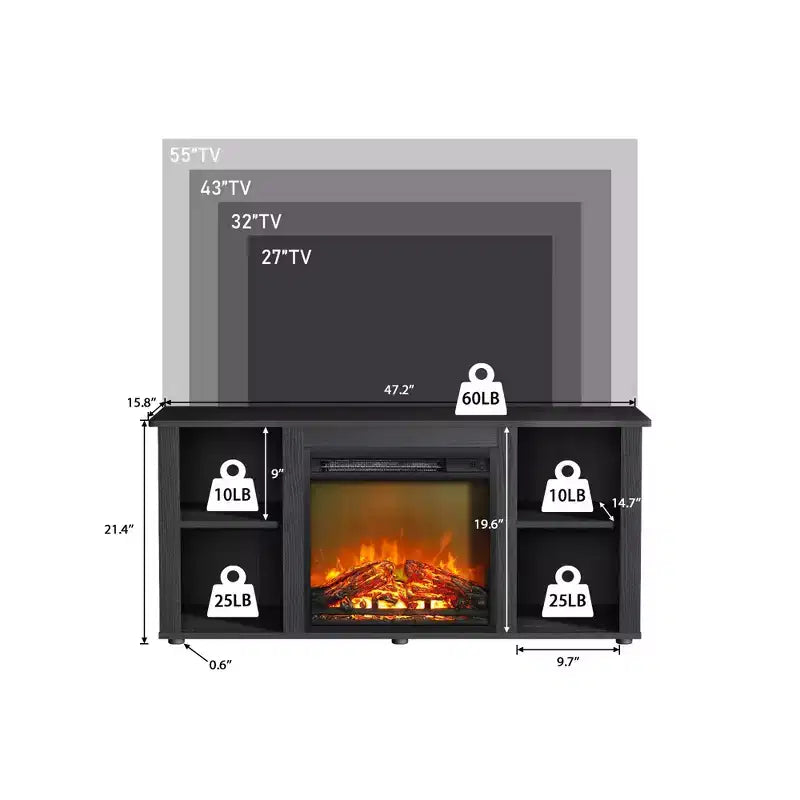Meuble TV Homlux moderne avec cheminée électrique, pour téléviseurs jusqu'à 55 pouces