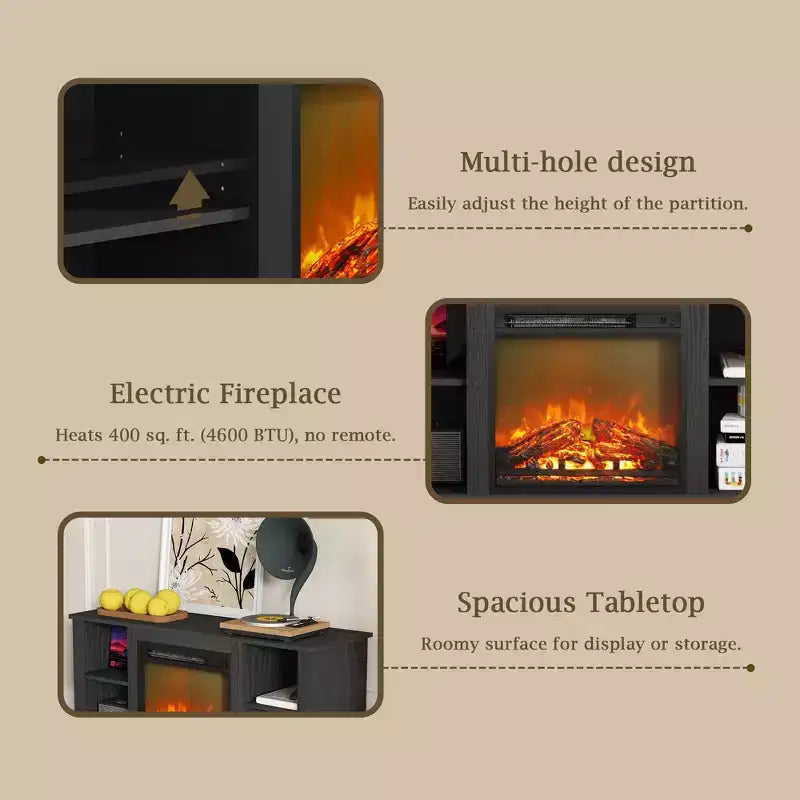 Meuble TV Homlux moderne avec cheminée électrique, pour téléviseurs jusqu'à 55 pouces