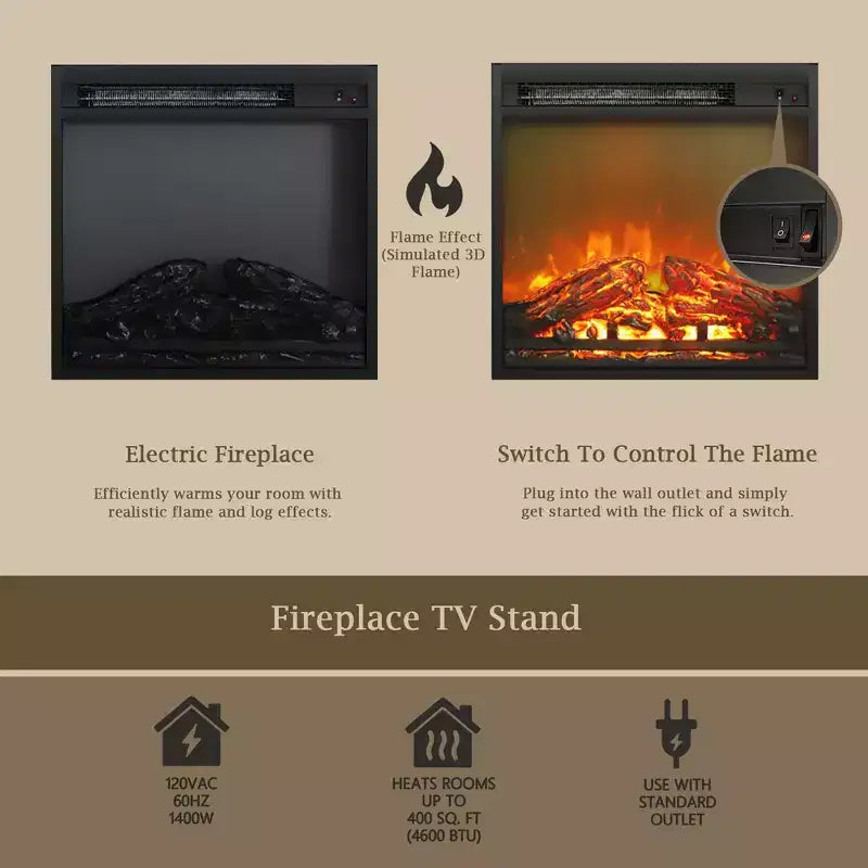 Meuble TV Homlux moderne avec cheminée électrique, pour téléviseurs jusqu'à 55 pouces