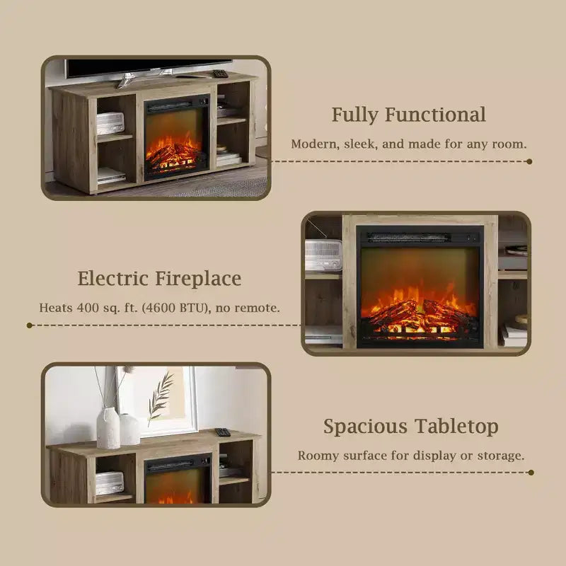 Meuble TV Homlux moderne avec cheminée électrique, pour téléviseurs jusqu'à 55 pouces
