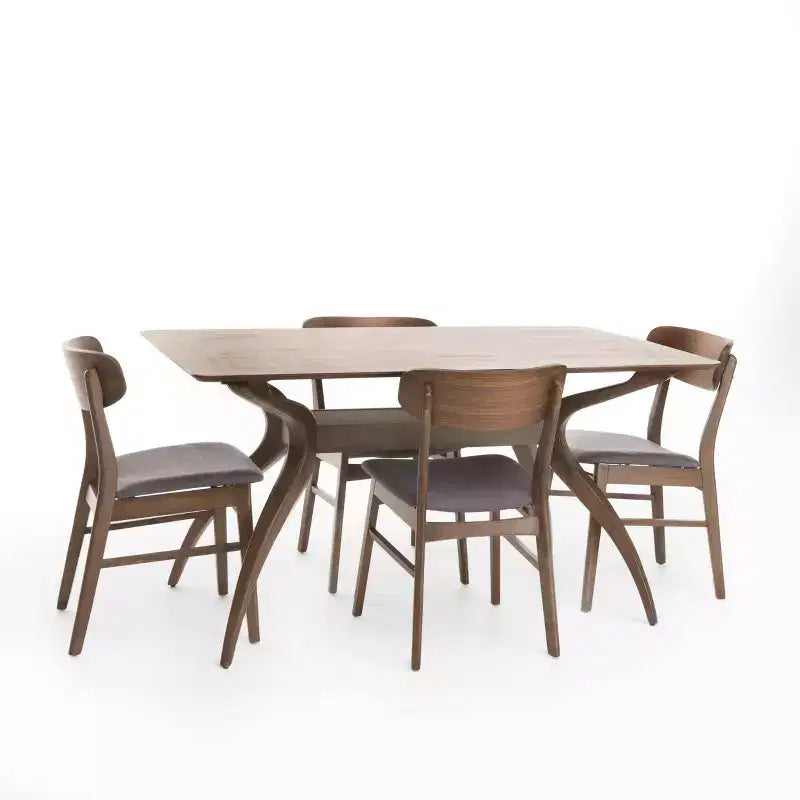 Christopher Knight Home Fausett, ensemble de 5 pièces de salle à manger en bois rembourré en tissu, style milieu de siècle moderne