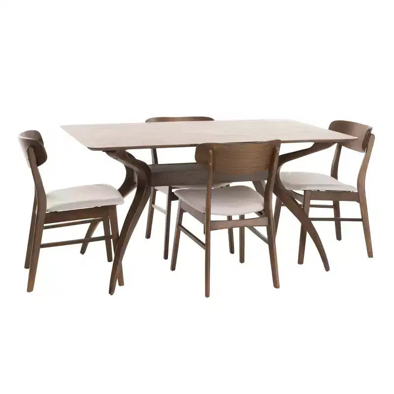 Christopher Knight Home Fausett, ensemble de 5 pièces de salle à manger en bois rembourré en tissu, style milieu de siècle moderne