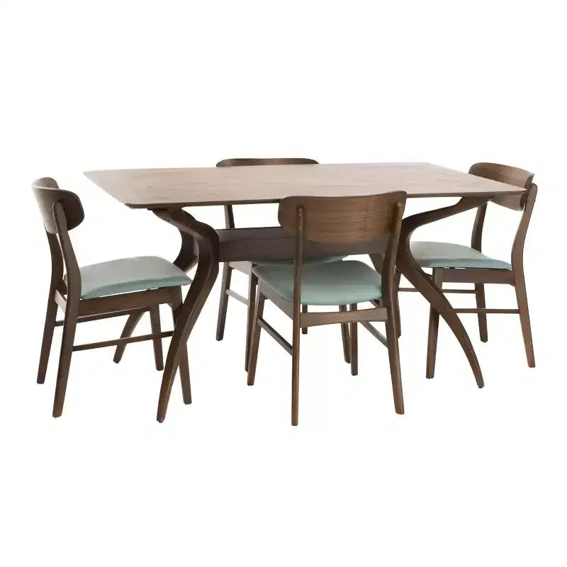 Christopher Knight Home Fausett, ensemble de 5 pièces de salle à manger en bois rembourré en tissu, style milieu de siècle moderne