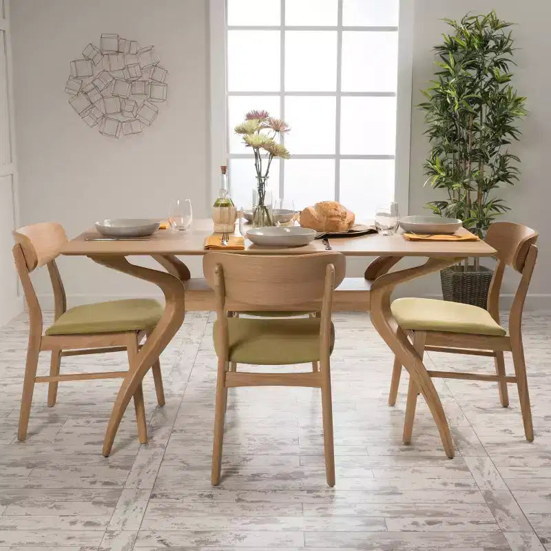 Christopher Knight Home Fausett Mid Century Modern Fabric Upholstered Wood 5 Piece Dining Set