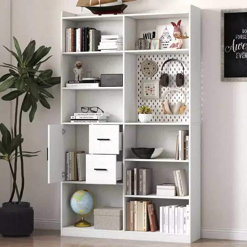 GDFStudio Taliyah Bibliothèque contemporaine 9 casiers avec porte, panneau perforé et 2 tiroirs