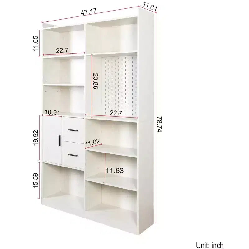 GDFStudio Taliyah Bibliothèque contemporaine 9 casiers avec porte, panneau perforé et 2 tiroirs