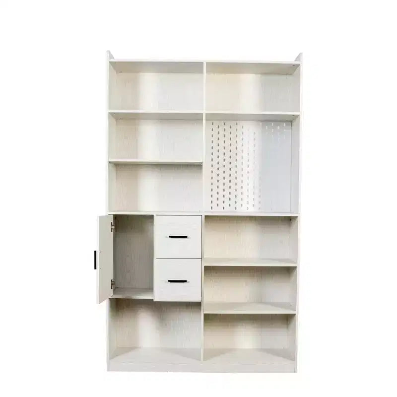 GDFStudio Taliyah Bibliothèque contemporaine 9 casiers avec porte, panneau perforé et 2 tiroirs