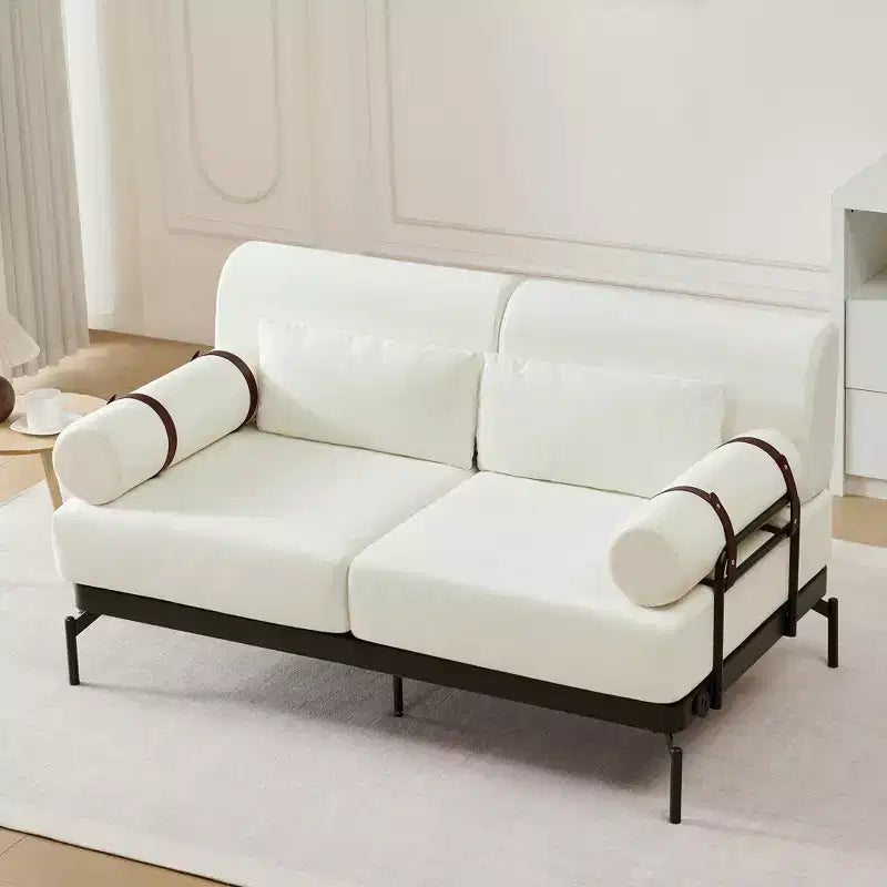 Canapé deux places moderne MAYEERTY avec accoudoirs cylindriques uniques pour salon - Beige