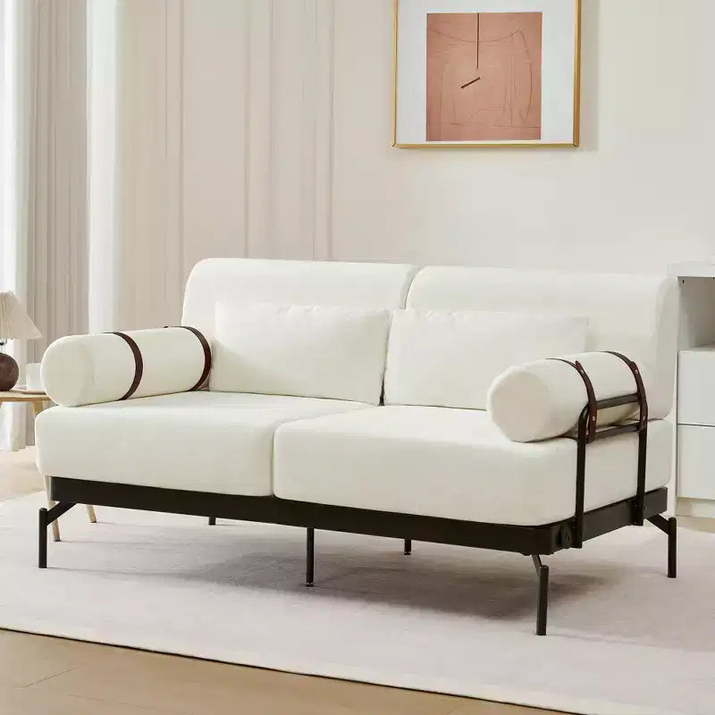 Canapé deux places moderne MAYEERTY avec accoudoirs cylindriques uniques pour salon - Beige