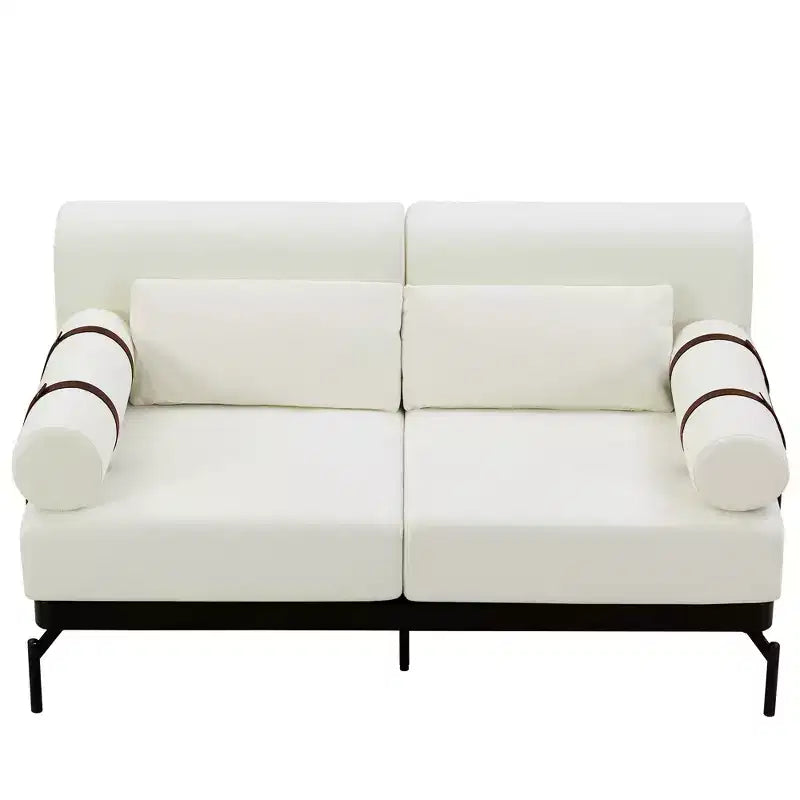 Canapé deux places moderne MAYEERTY avec accoudoirs cylindriques uniques pour salon - Beige